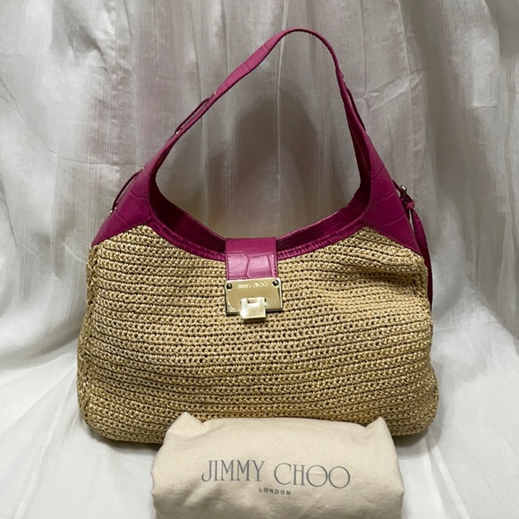 Jimmy Choo Rajah Raffia & Croc leather hobo bag. - Picture 1 of 10